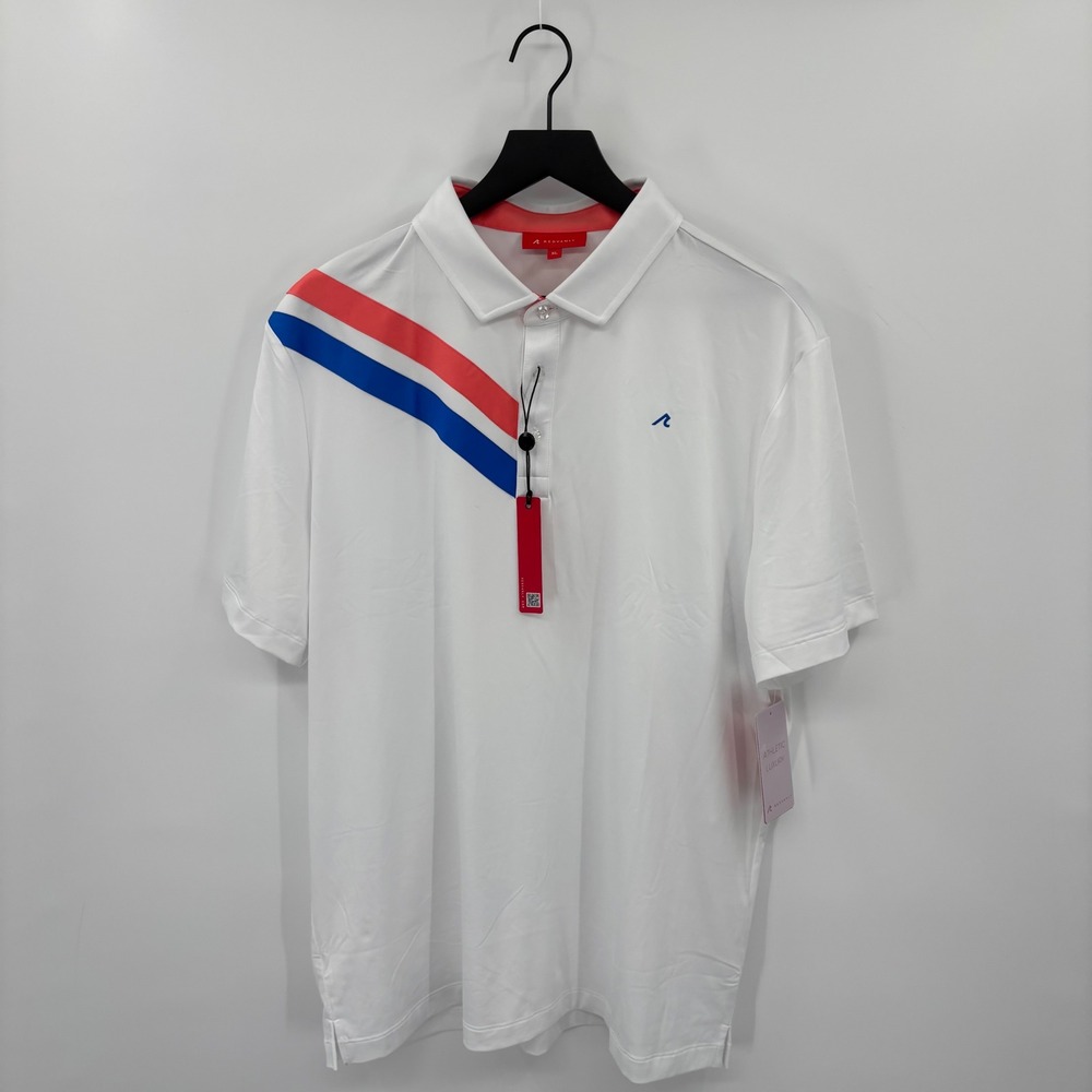Redvanly Westin Polo Mens XL White Pink Blue Stripe Stretch Golf Shirt R2506 NEW